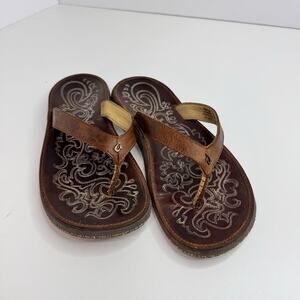 Olukai Women's Sz 8 Paniolo Brown Flip Flop Thongs Leather Sandals